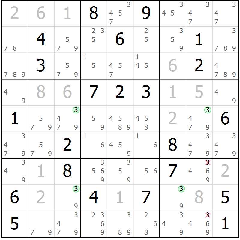 Position des candidats pour la solution de la Gr 27 page 30 du magazine de sudoku Suprême n° 033