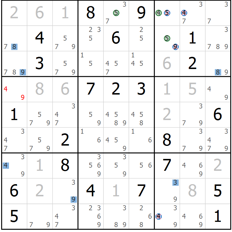 Position des candidats pour la solution de la Gr 27 page 30 du magazine de sudoku Suprême n° 033