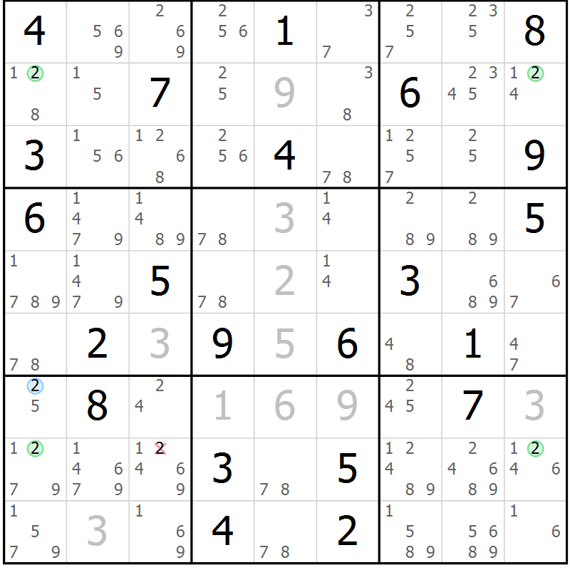 Position des candidats pour la solution de la Gr 29 page 32 du magazine de sudoku Suprême n° 033