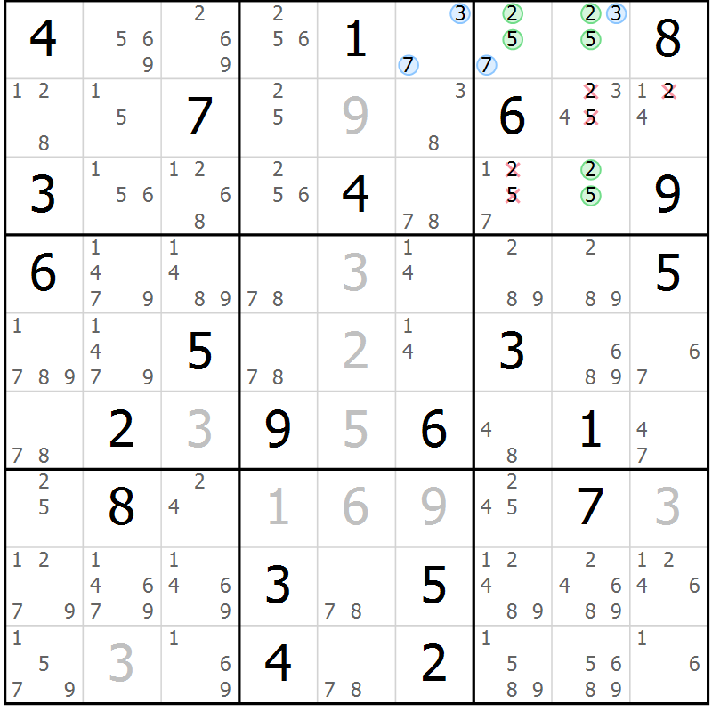 Position des candidats pour la solution de la Gr 29 page 32 du magazine de sudoku Suprême n° 033
