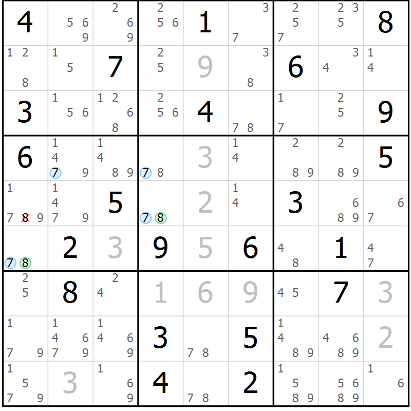 Position des candidats pour la solution de la Gr 29 page 32 du magazine de sudoku Suprême n° 033