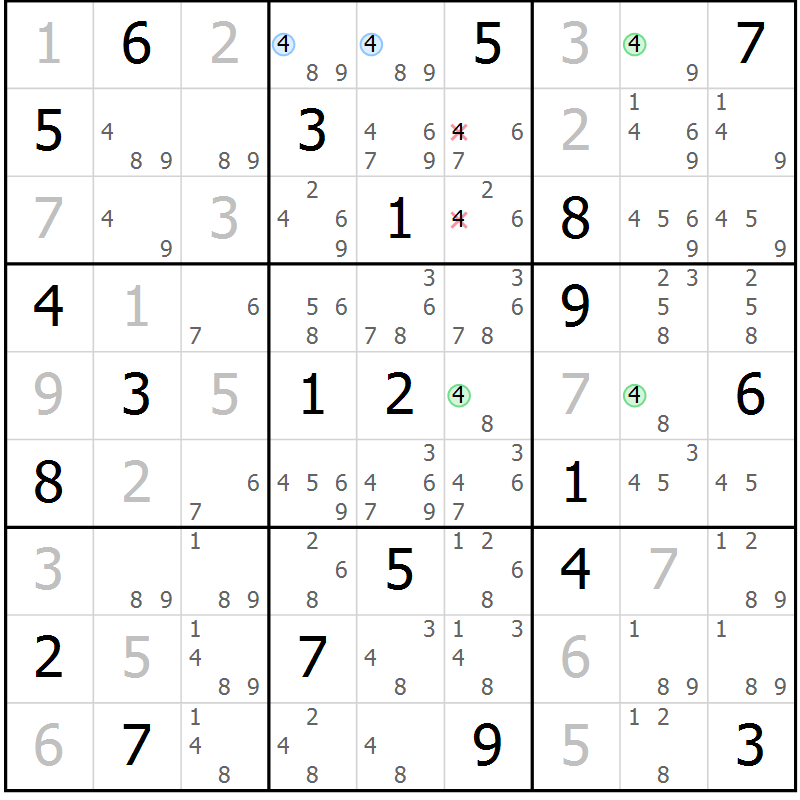Position des candidats pour la solution de la Gr 3 page 6 du magazine de sudoku Suprême n° 033