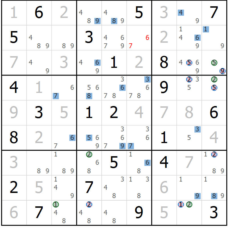 Position des candidats pour la solution de la Gr 3 page 6 du magazine de sudoku Suprême n° 033