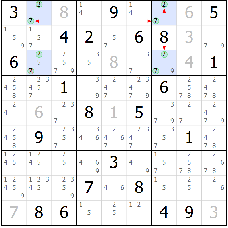 Position des candidats pour la solution de la Gr 30 page 33 du magazine de sudoku Suprême n° 033