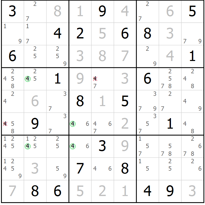 Position des candidats pour la solution de la Gr 30 page 33 du magazine de sudoku Suprême n° 033