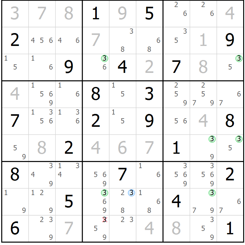Position des candidats pour la solution de la Gr 31 page 34 du magazine de sudoku Suprême n° 033