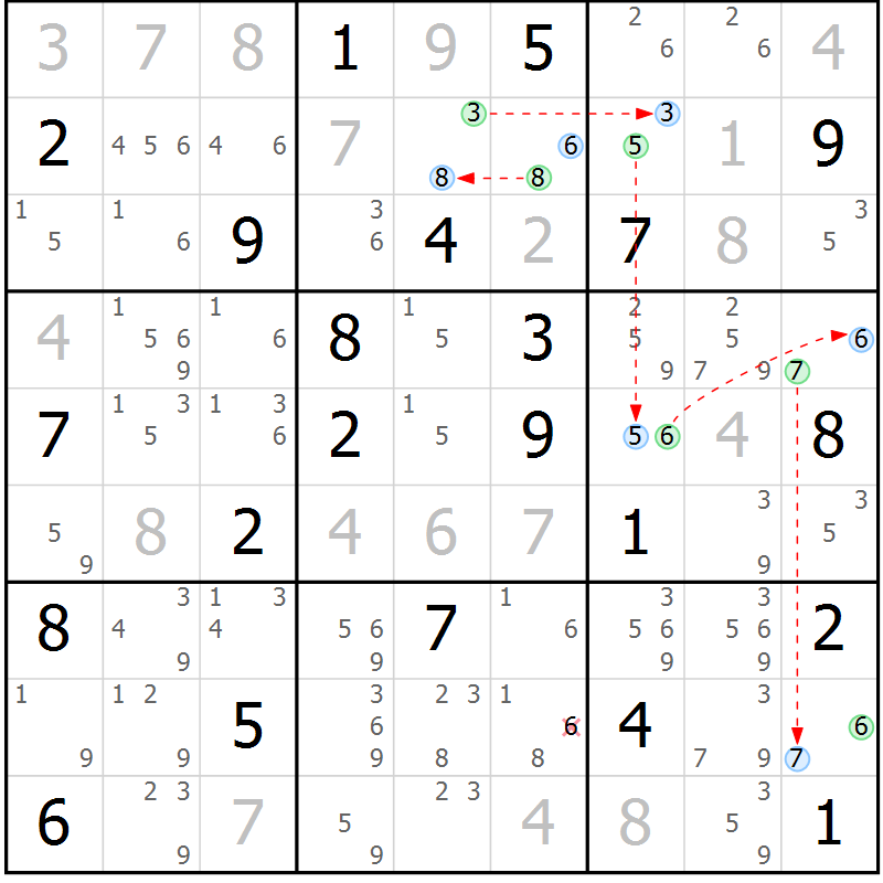 Position des candidats pour la solution de la Gr 31 page 34 du magazine de sudoku Suprême n° 033