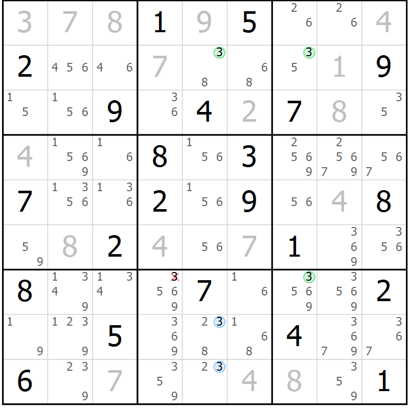 Position des candidats pour la solution de la Gr 31 page 34 du magazine de sudoku Suprême n° 033