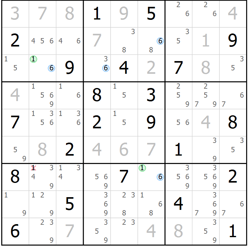 Position des candidats pour la solution de la Gr 31 page 34 du magazine de sudoku Suprême n° 033