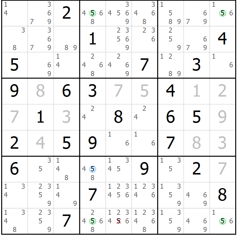 Position des candidats pour la solution de la Gr 32 page 35 du magazine de sudoku Suprême n° 033