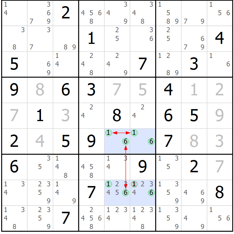 Position des candidats pour la solution de la Gr 32 page 35 du magazine de sudoku Suprême n° 033