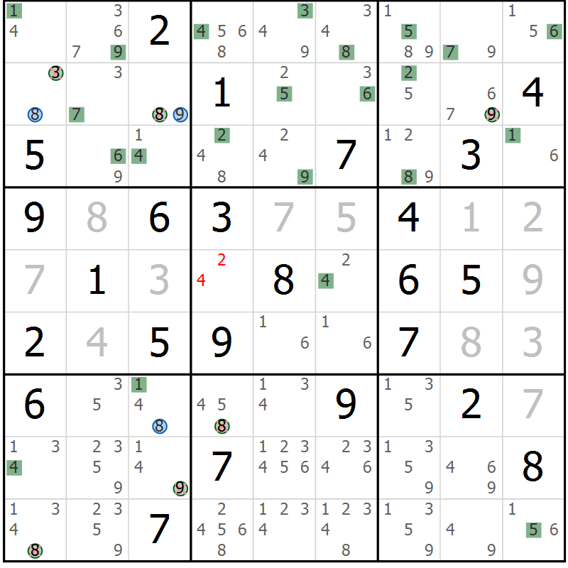 Position des candidats pour la solution de la Gr 32 page 35 du magazine de sudoku Suprême n° 033