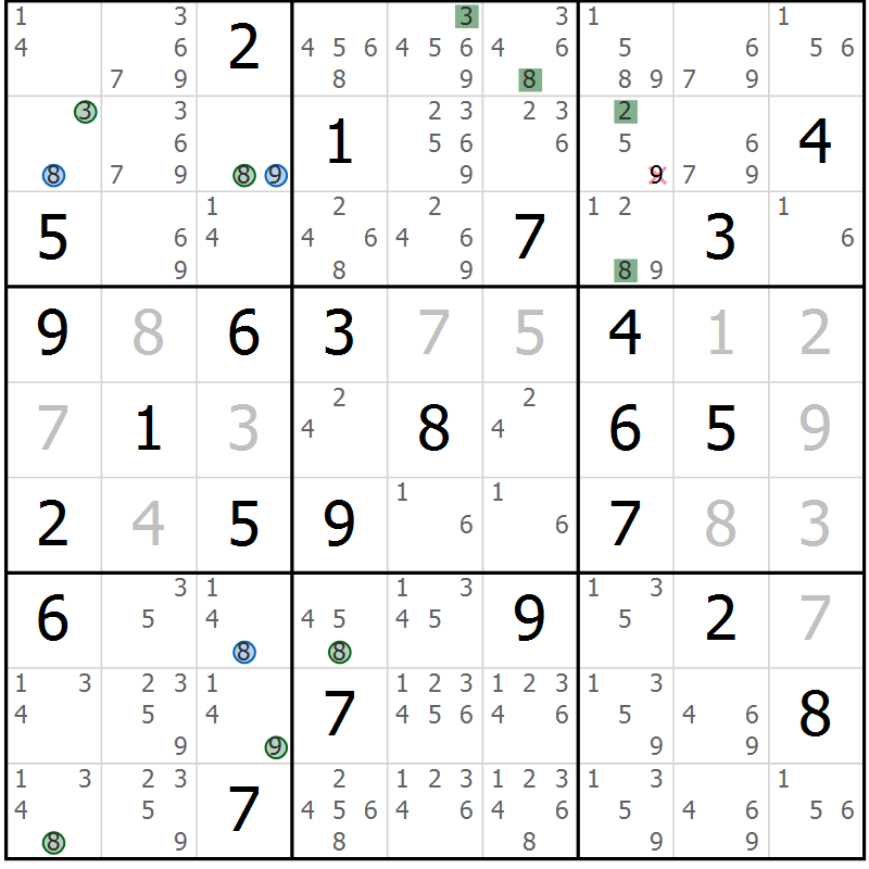 Position des candidats pour la solution de la Gr 32 page 35 du magazine de sudoku Suprême n° 033