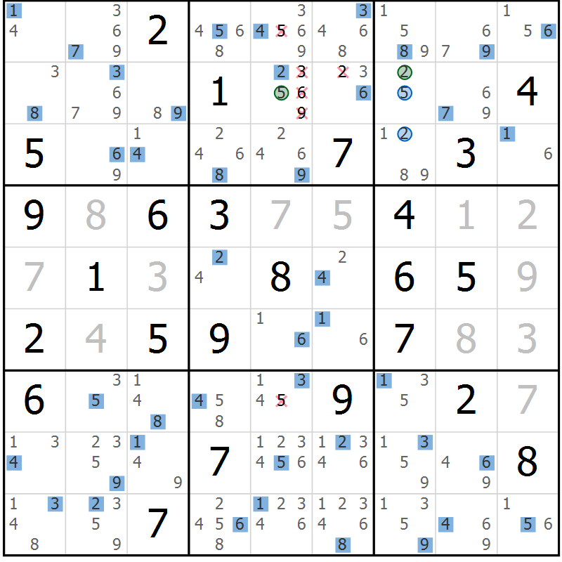 Position des candidats pour la solution de la Gr 32 page 35 du magazine de sudoku Suprême n° 033