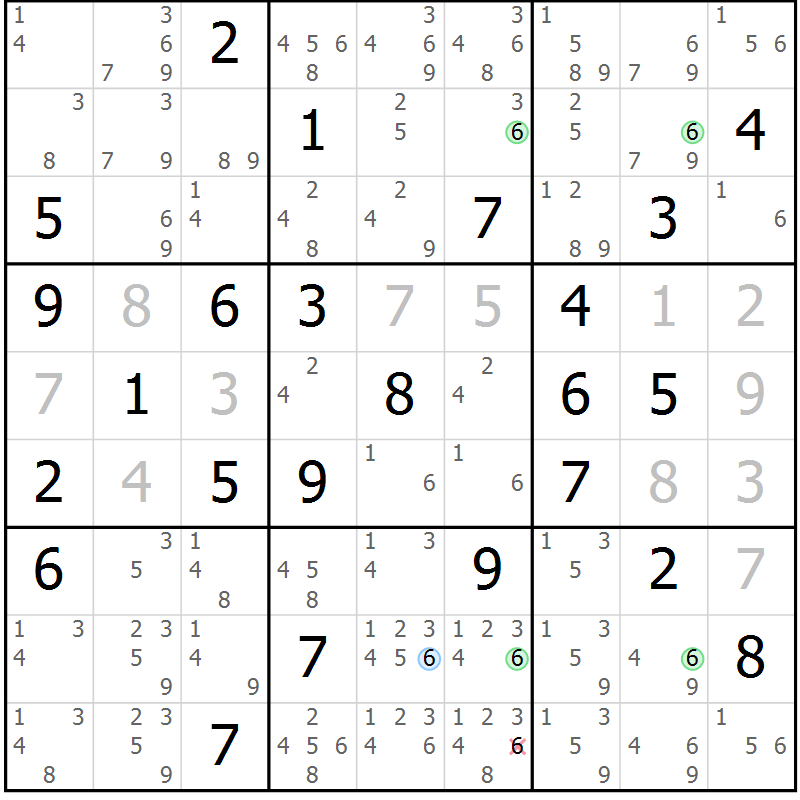 Position des candidats pour la solution de la Gr 32 page 35 du magazine de sudoku Suprême n° 033