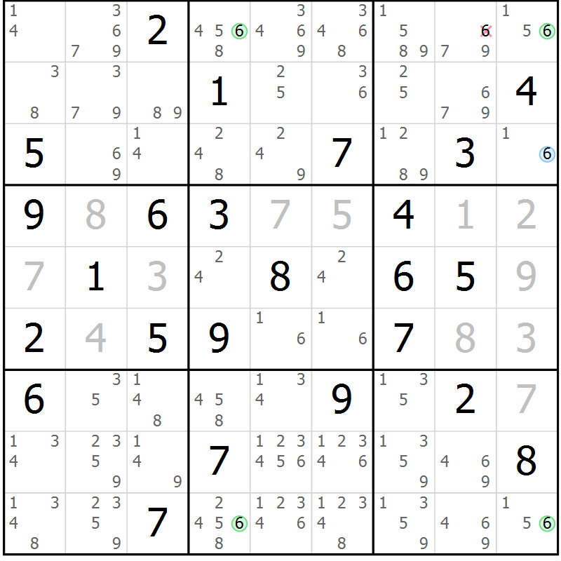 Position des candidats pour la solution de la Gr 32 page 35 du magazine de sudoku Suprême n° 033