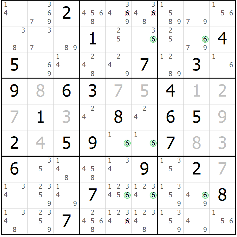 Position des candidats pour la solution de la Gr 32 page 35 du magazine de sudoku Suprême n° 033