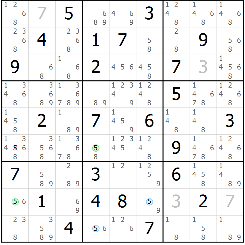Position des candidats pour la solution de la Gr 33 page 36 du magazine de sudoku Suprême n° 033