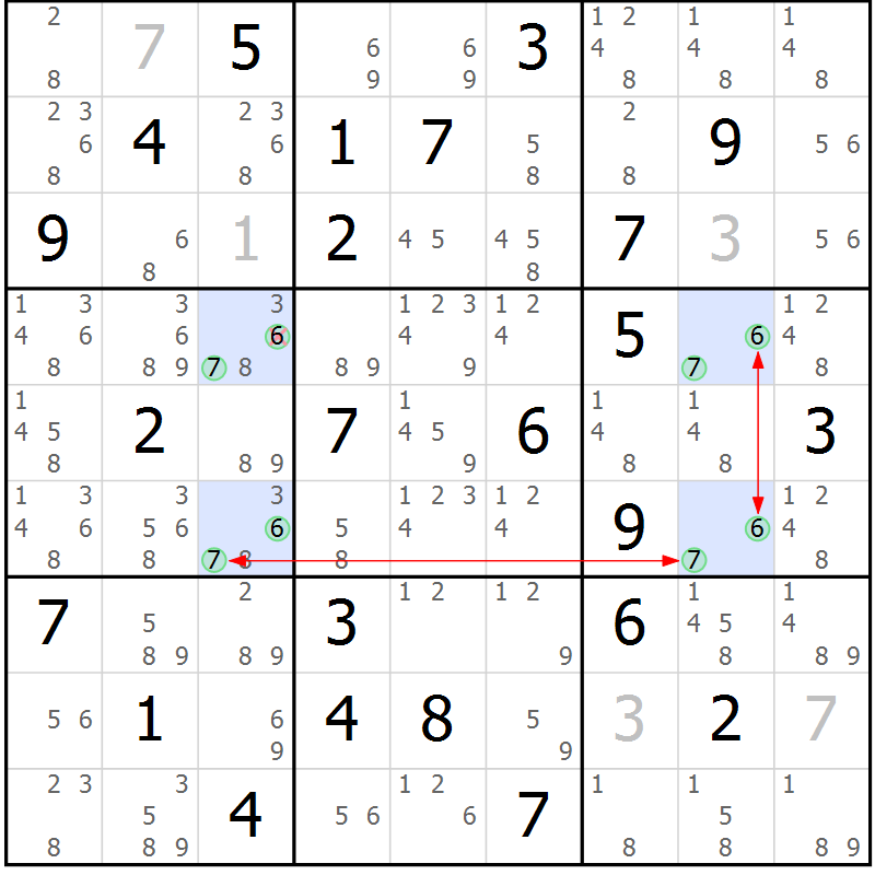 Position des candidats pour la solution de la Gr 33 page 36 du magazine de sudoku Suprême n° 033