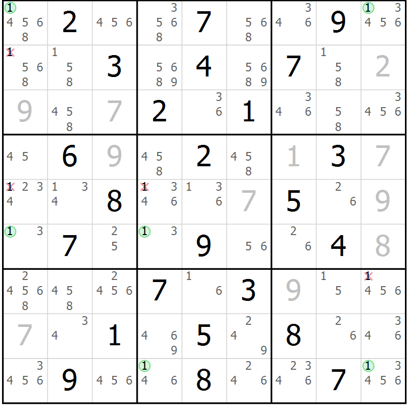 Position des candidats pour la solution de la Gr 34 page 37 du magazine de sudoku Suprême n° 033