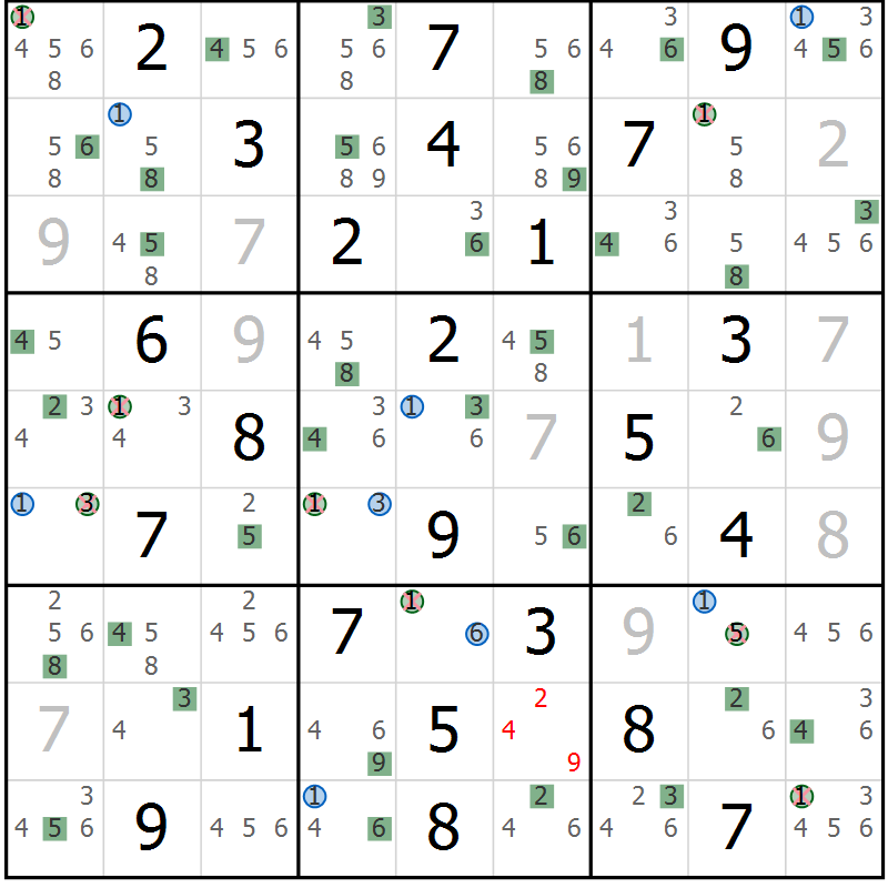 Position des candidats pour la solution de la Gr 34 page 37 du magazine de sudoku Suprême n° 033