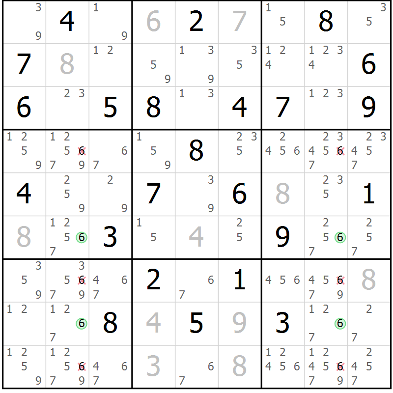 Position des candidats pour la solution de la Gr 35 page 38 du magazine de sudoku Suprême n° 033