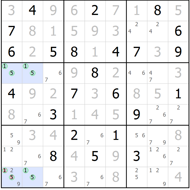 Position des candidats pour la solution de la Gr 35 page 38 du magazine de sudoku Suprême n° 033
