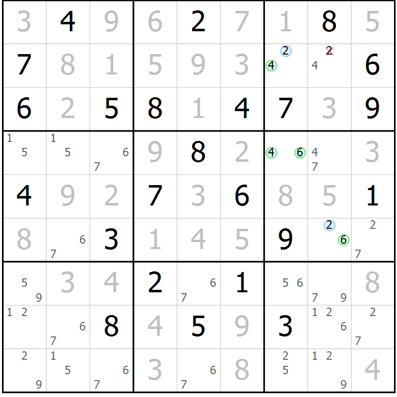 Position des candidats pour la solution de la Gr 35 page 38 du magazine de sudoku Suprême n° 033