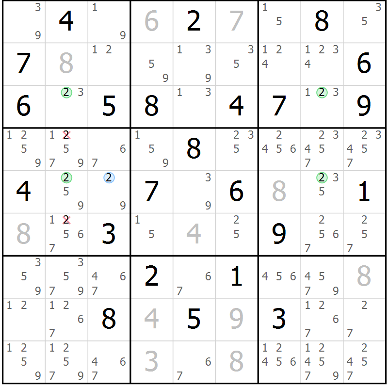 Position des candidats pour la solution de la Gr 35 page 38 du magazine de sudoku Suprême n° 033