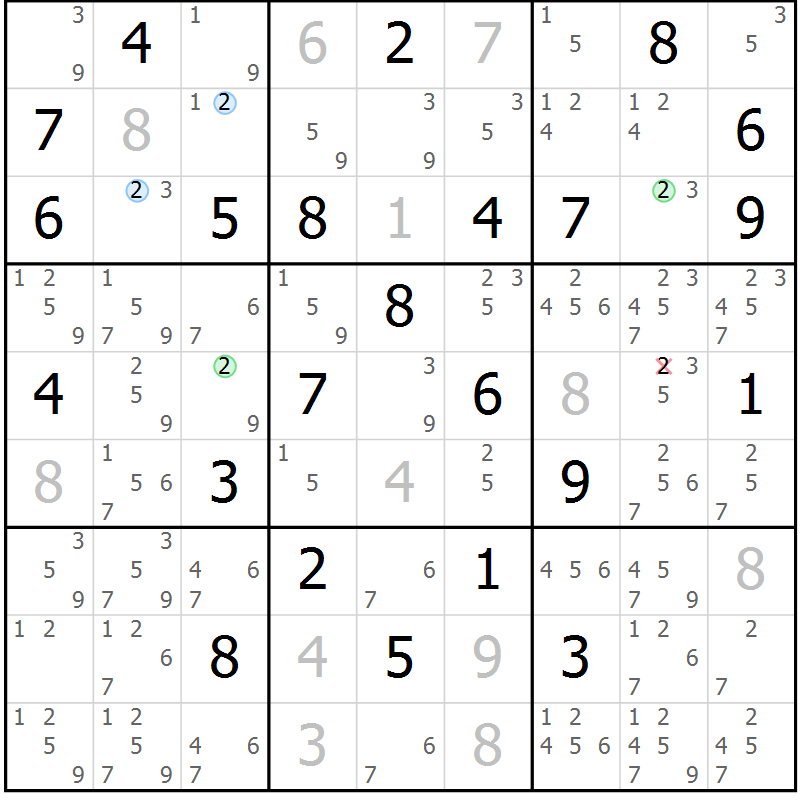 Position des candidats pour la solution de la Gr 35 page 38 du magazine de sudoku Suprême n° 033