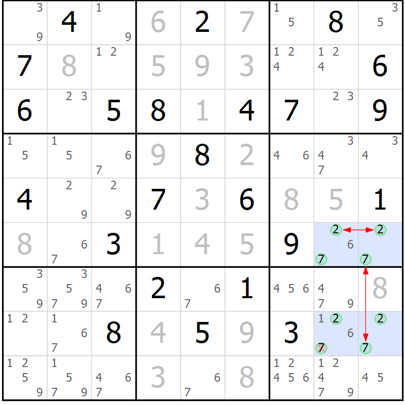 Position des candidats pour la solution de la Gr 35 page 38 du magazine de sudoku Suprême n° 033