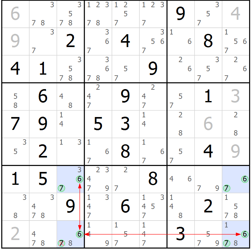 Position des candidats pour la solution de la Gr 36 page 39 du magazine de sudoku Suprême n° 033