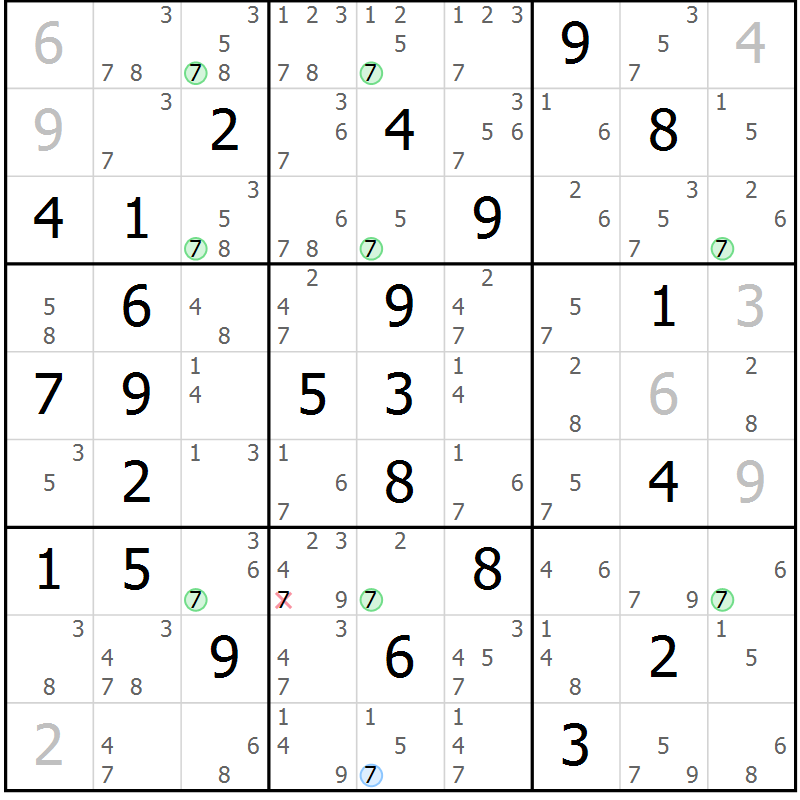 Position des candidats pour la solution de la Gr 36 page 39 du magazine de sudoku Suprême n° 033