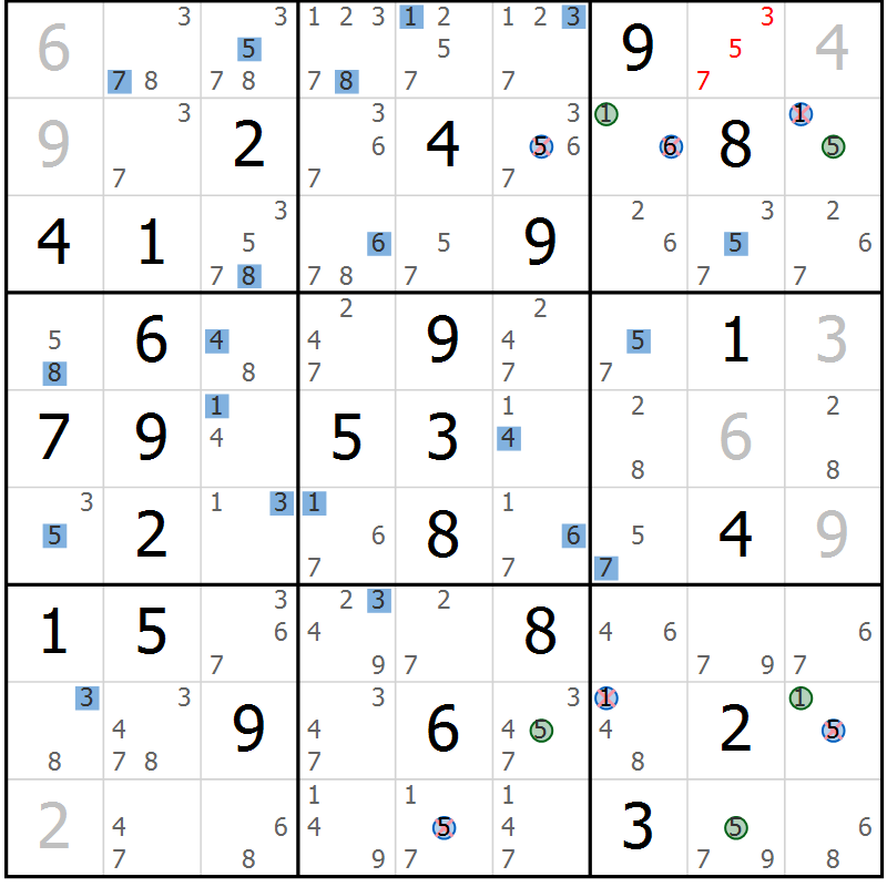 Position des candidats pour la solution de la Gr 36 page 39 du magazine de sudoku Suprême n° 033