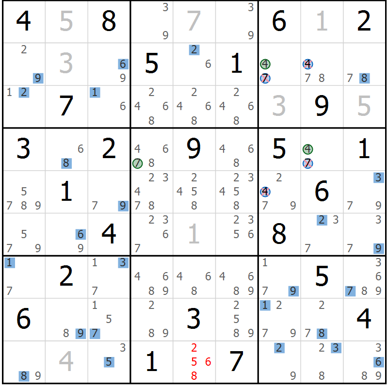 Position des candidats pour la solution de la Gr 37 page 40 du magazine de sudoku Suprême n° 033