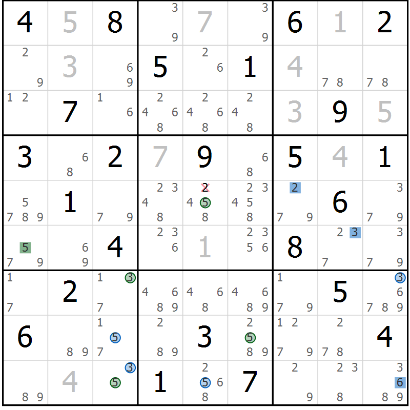 Position des candidats pour la solution de la Gr 37 page 40 du magazine de sudoku Suprême n° 033