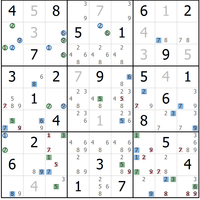 Position des candidats pour la solution de la Gr 37 page 40 du magazine de sudoku Suprême n° 033