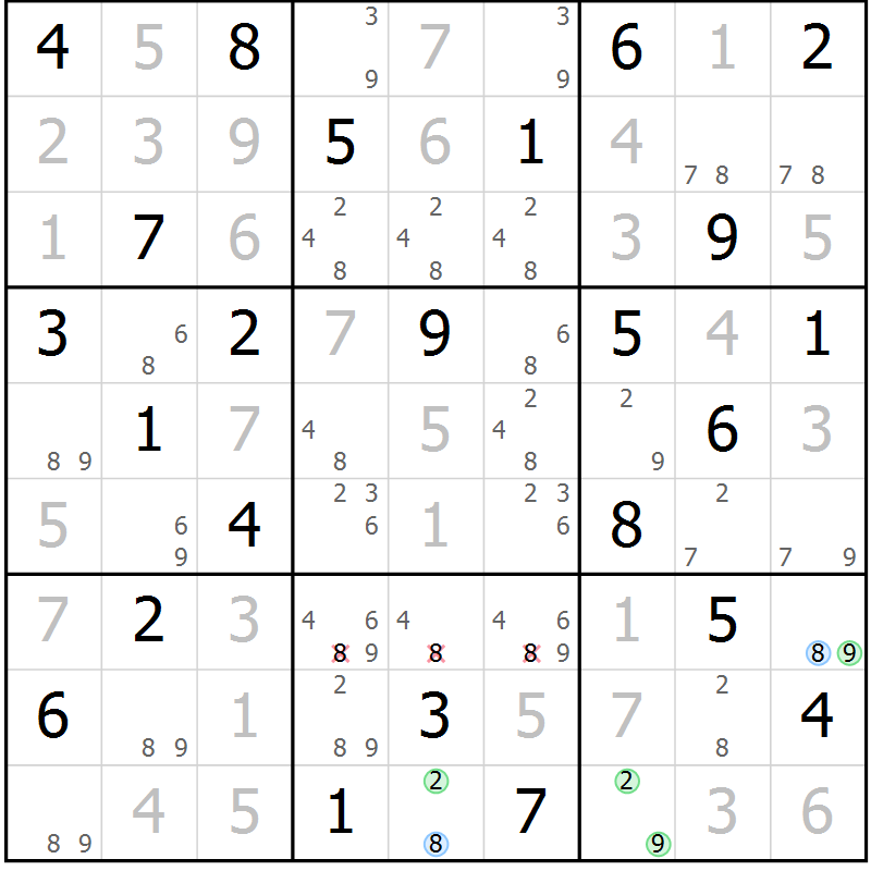 Position des candidats pour la solution de la Gr 37 page 40 du magazine de sudoku Suprême n° 033