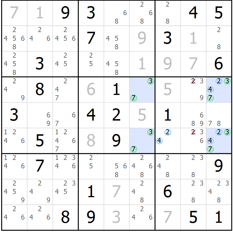 Position des candidats pour la solution de la Gr 38 page 41 du magazine de sudoku Suprême n° 033