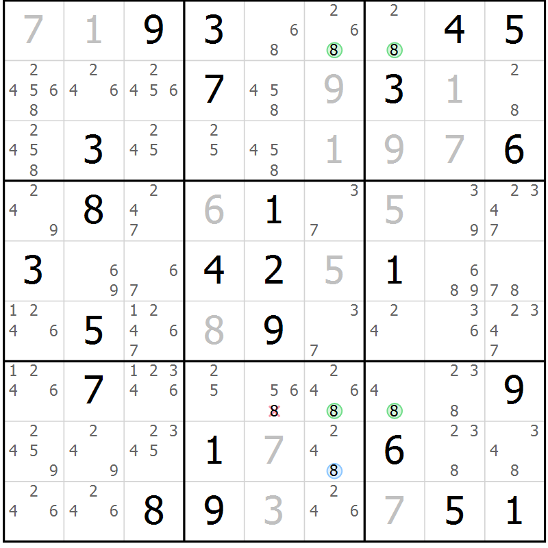 Position des candidats pour la solution de la Gr 38 page 41 du magazine de sudoku Suprême n° 033