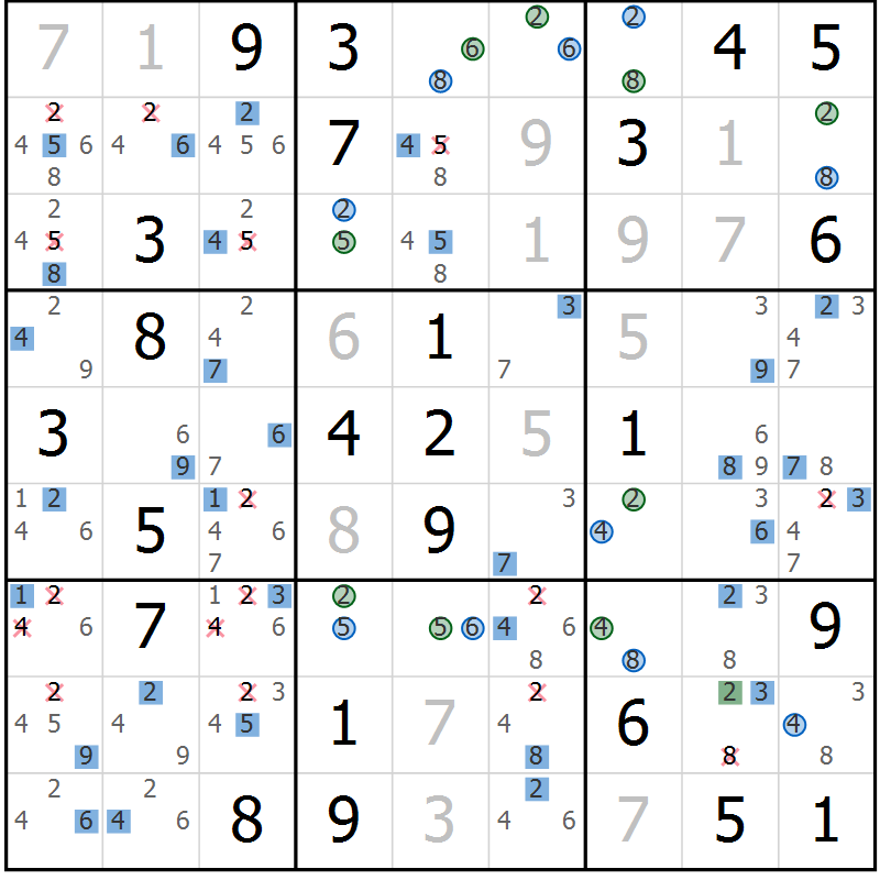 Position des candidats pour la solution de la Gr 38 page 41 du magazine de sudoku Suprême n° 033