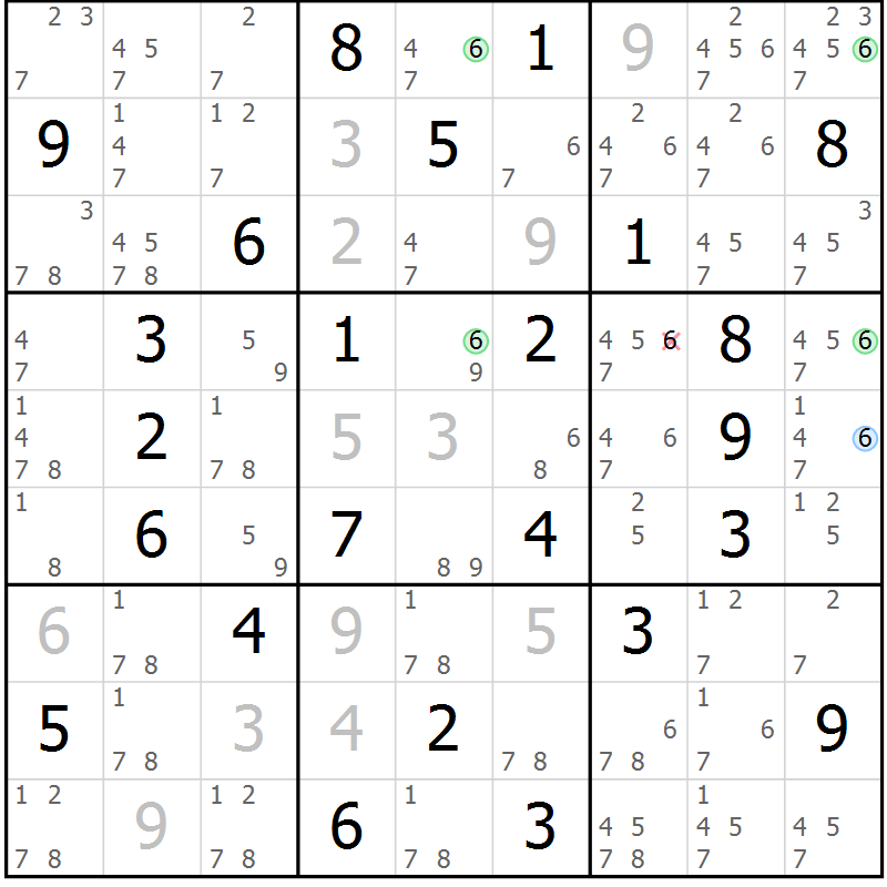 Position des candidats pour la solution de la Gr 39 page 42 du magazine de sudoku Suprême n° 033