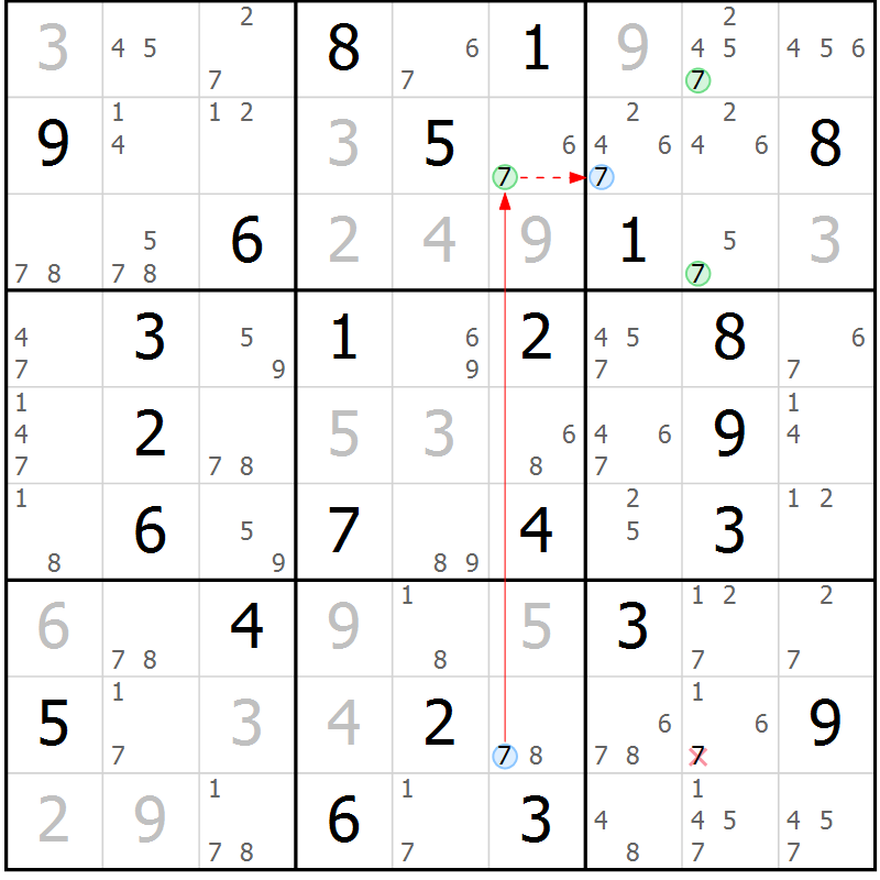 Position des candidats pour la solution de la Gr 39 page 42 du magazine de sudoku Suprême n° 033