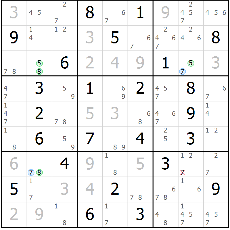 Position des candidats pour la solution de la Gr 39 page 42 du magazine de sudoku Suprême n° 033