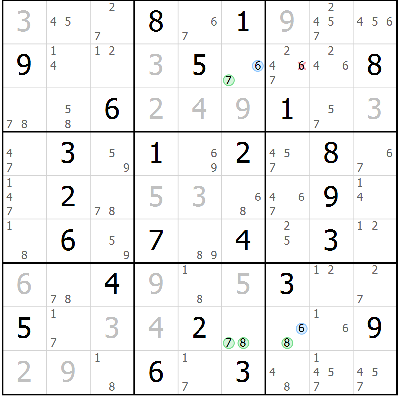 Position des candidats pour la solution de la Gr 39 page 42 du magazine de sudoku Suprême n° 033