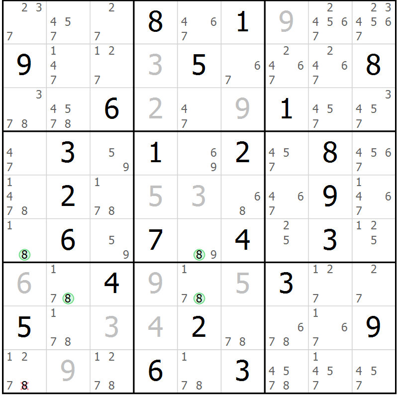 Position des candidats pour la solution de la Gr 39 page 42 du magazine de sudoku Suprême n° 033