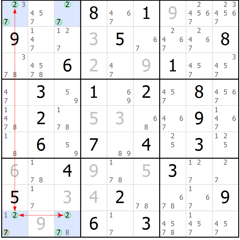 Position des candidats pour la solution de la Gr 39 page 42 du magazine de sudoku Suprême n° 033