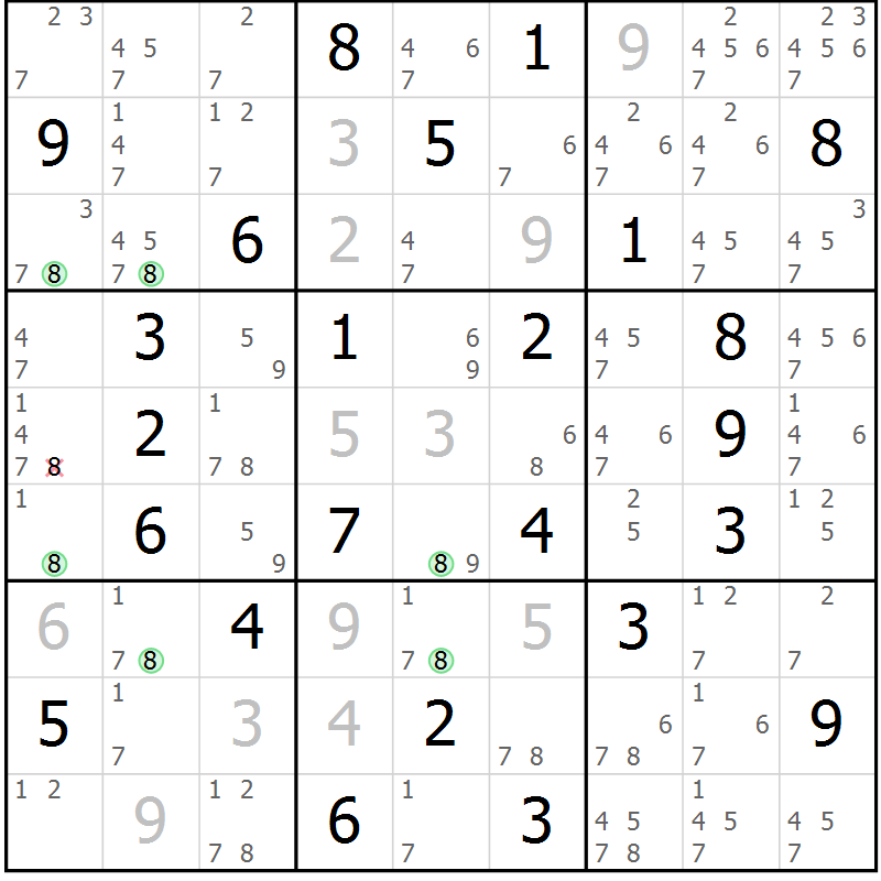Position des candidats pour la solution de la Gr 39 page 42 du magazine de sudoku Suprême n° 033