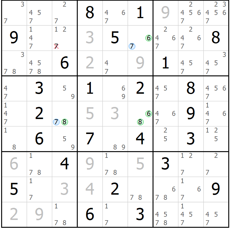 Position des candidats pour la solution de la Gr 39 page 42 du magazine de sudoku Suprême n° 033