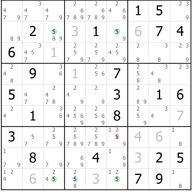 Position des candidats pour la solution de la Gr 4 page 7 du magazine de sudoku Suprême n° 033